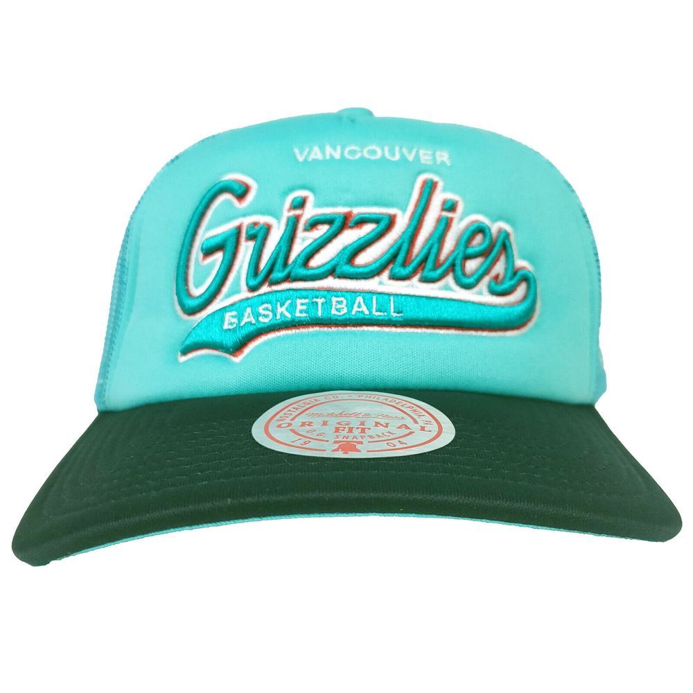 Vancouver Grizzlies Mitchell &‎ Ness NBA Trucker Hat Cap Script 3D Logo Teal NWT